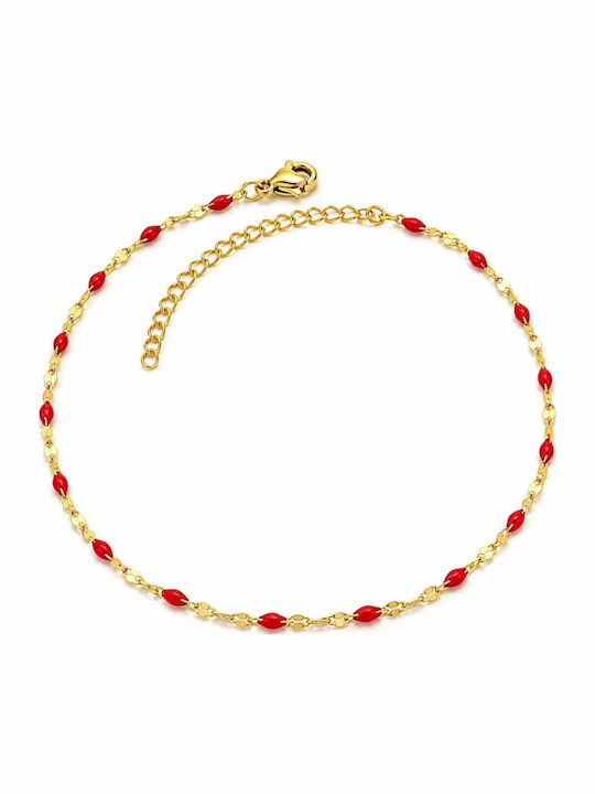 Charmy Gold Plated Steel Anklet Red 22cm