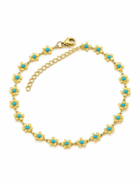 Charmy Gold Plated Anklet Steel Turquoise 23cm