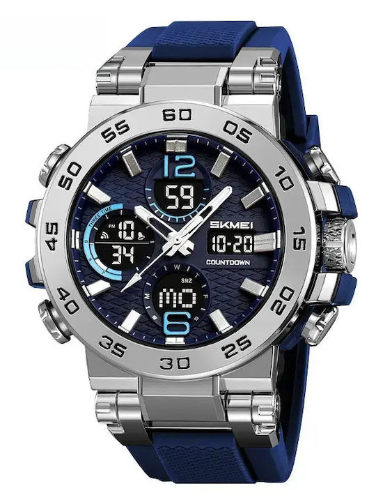 Men's Battery Watch with Blue Rubber Strap