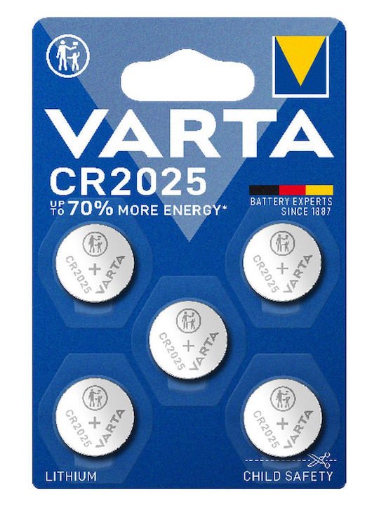 Varta Cr 2025 Lithium Coin Button Battery Remote Watch 3v 5pcs