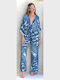 Damen Stoffhose in Gerade Bein Stil Camargue Blau