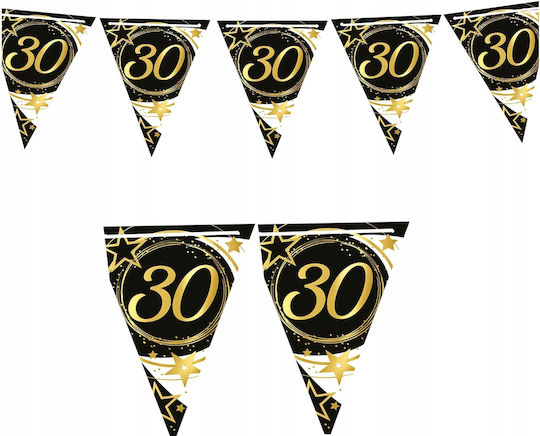 Banner Flags Garland Paper 30th Birthday Black Gold Party 300cm