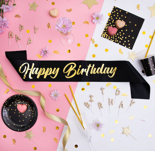 Happy Birthday Black Gold Birthday Sash 160cm