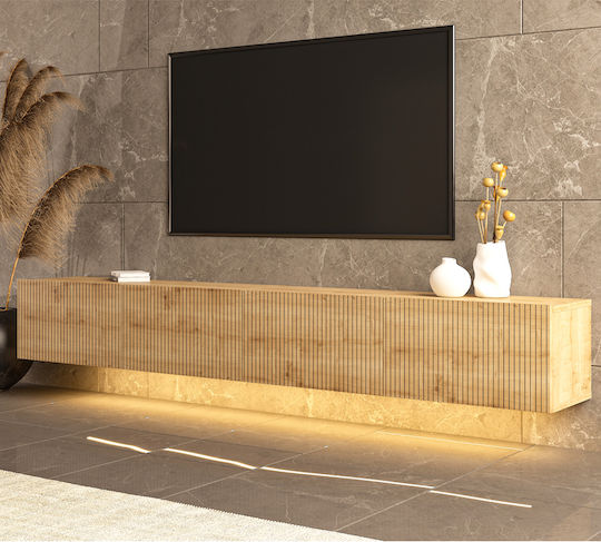 Телевизионно Мебел Стенен с LED Осветление Синтетично Дърво 240x31x28см