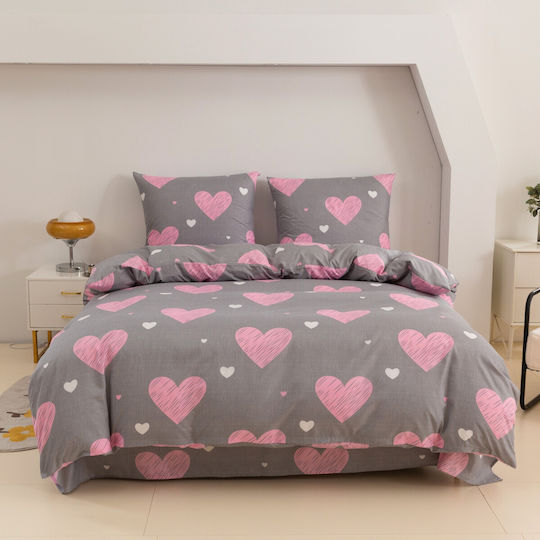 Cotton Market Σετ Μονή 160x200cm Pink Heart