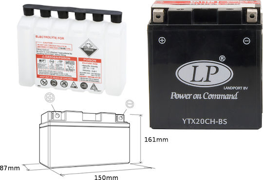 Landport Agm Battery Ytx20ch-bs 12v 18ah Maintenance-free Compact Size