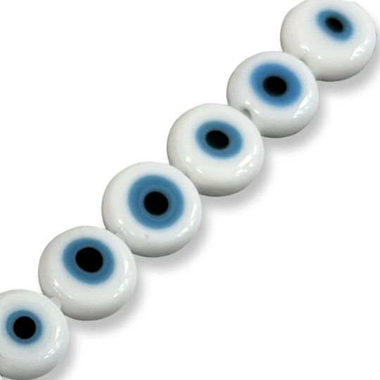 Glass Flat Eye White 10mm – 38 Pieces – Hole 1mm