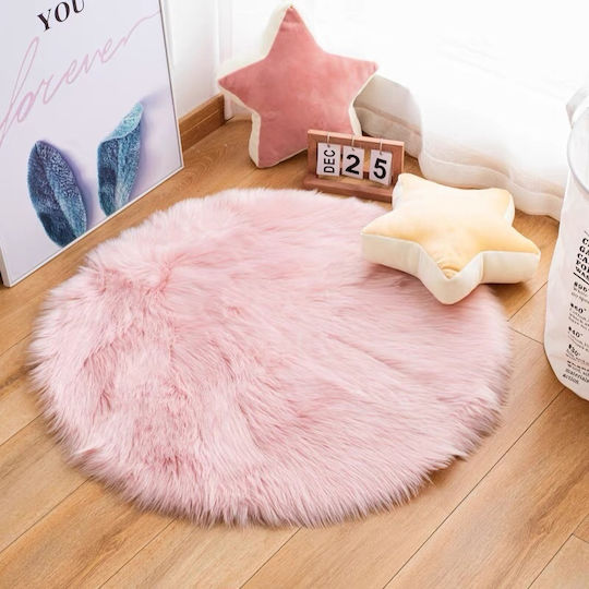 To megalo pazari Soft-Touch-Teppich Rund, Pelzig, Rosa, Ø 90 cm