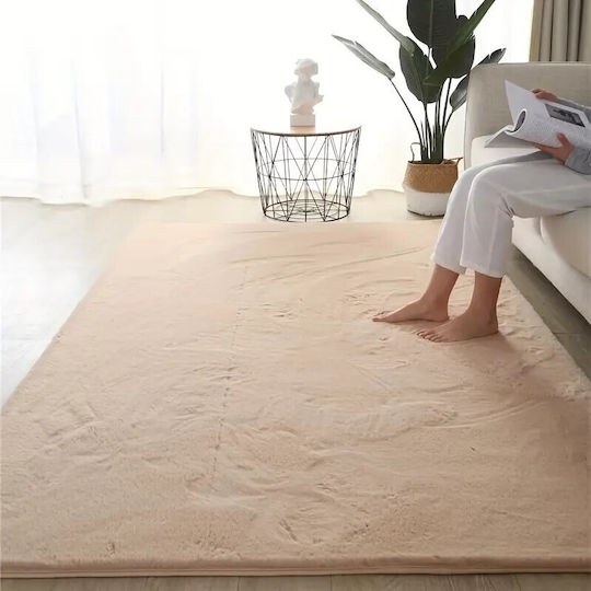 To megalo pazari Rabbit Super Soft Non-Slip Rectangular Furry Beige Rug 120x180cm