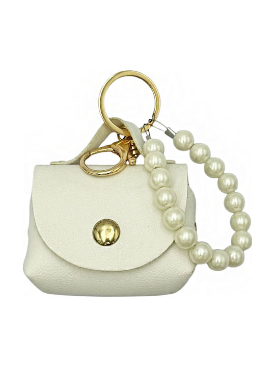 9-04 Mini Leather Bag Charm Pearls Savil White