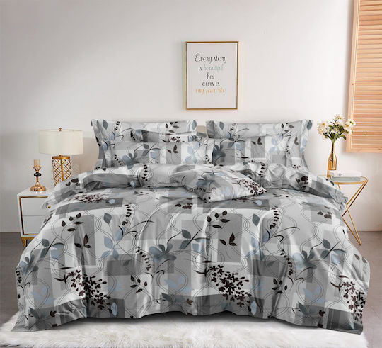 To megalo pazari Set Bed Sheets for Single Bed with Rubber Hugger 100x200+25cm Grey (3 Pieces)