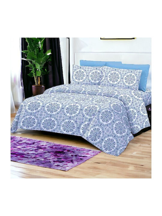 To megalo pazari Semi Double Bed Sheets Set with Rubber Hugger 135x200+20cm Light Blue 4 Pieces