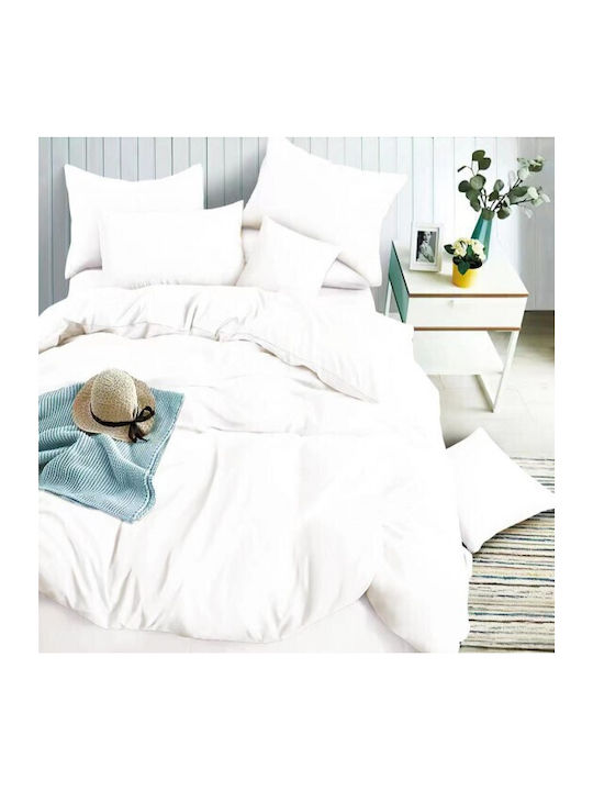 To megalo pazari King Size Bed Sheets Set With Rubber Hugger 220x240cm White 4 Pieces