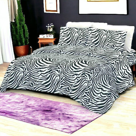 To megalo pazari Super-Double Set 4 Pieces 160x240cm with Rubber Hugger White Black Zebra