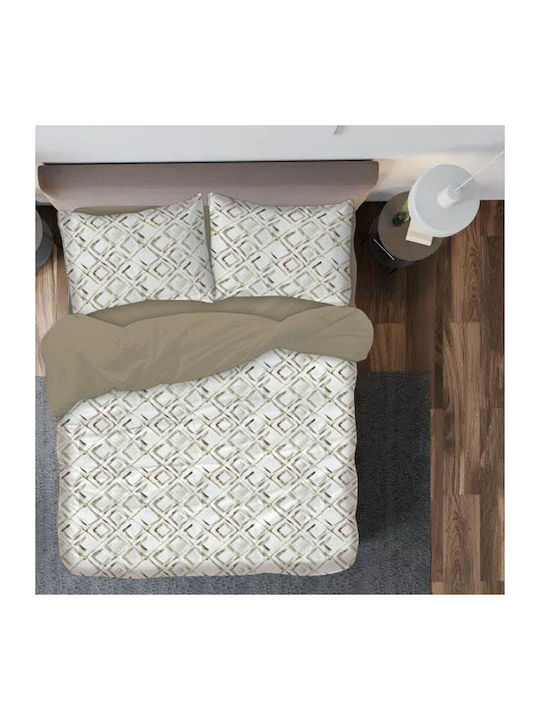 To megalo pazari Il-line Set Bed Sheets Double 240x260cm Beige - Olive (4 Pieces)