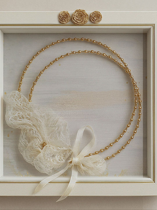 Wooden Thin White-Gold Wedding Crown Case Ceramic Roses 30x30 Cm Glass