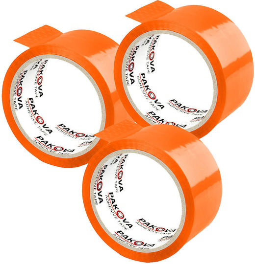 Ταινία Συσκευασίας Pakova Packing Tape σε Πορτοκαλί Χρώμα 3τμχ