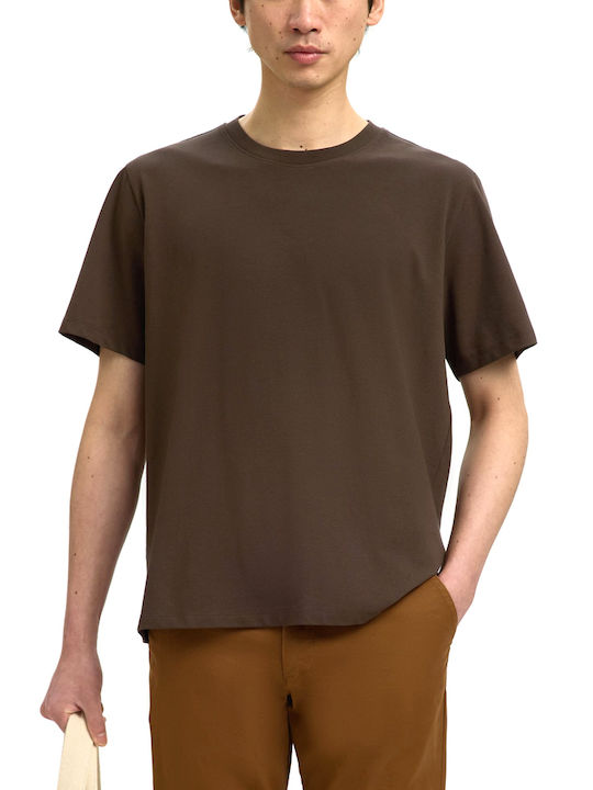 Selected Neck T-shirt Καφε