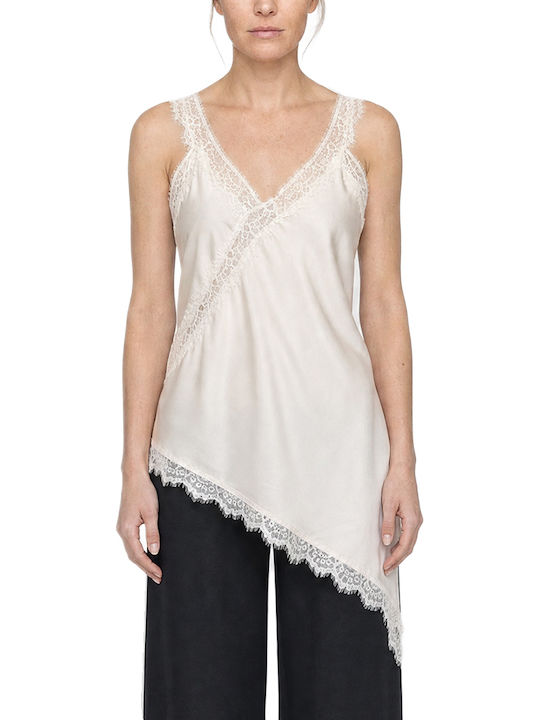 Γυναικείο Σατέν Lingerie Top με Δαντέλα Λευκο