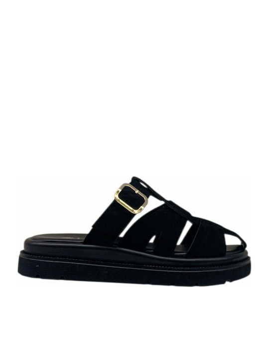 Lias Mouse Leather Women's Flat Sandals Black