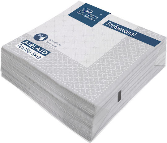 Paw Professional Dinner Subtile Gitter Silber Serviette 1-lagig 40x40cm Viertelfalten 50 Stück pro Verpackung Hergestellt aus Airlaid