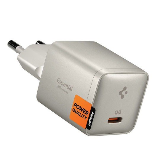 Spigen Φορτιστής Χωρίς Καλώδιο GaN με Θύρα USB-C 30W Power Delivery / Quick Charge 3.0 / Quick Charge 2.0 Μπεζ (Essential)