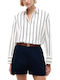 Long Sleeve Women's Shirt Ecru-Blue Striped