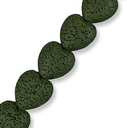 Natural Lava Heart Green Olive 20mm – 40cm Length