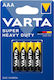 Varta Shd AAA Zinc-Carbon Batterie R03 Fingerfernbedienung Wecker 4 Stück
