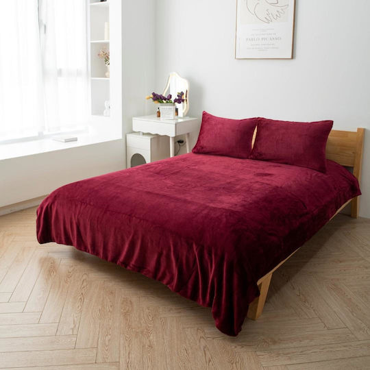 Το μεγάλο παζάρι Σετ Παπλωματοθήκη 180x240cm Ημίδιπλη με Μαξιλαροθήκη Μπορντό
