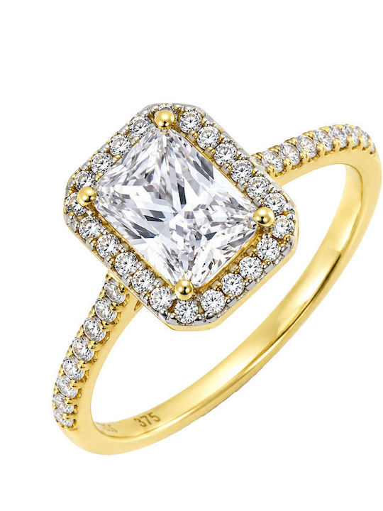 Single Stone Rosette Ring in 9K Gold with Zircon