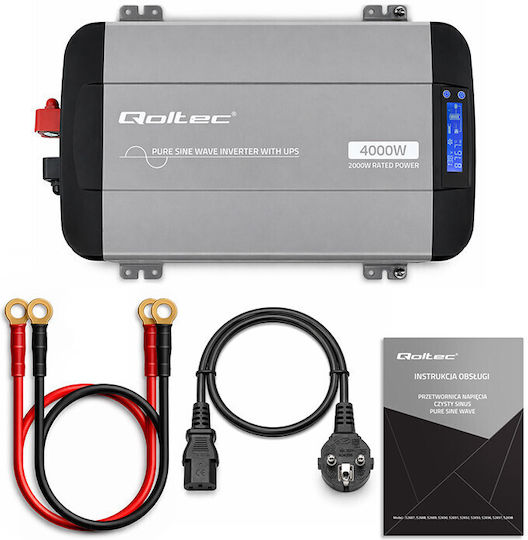Qoltec Car Power Inverter Pure Sinewave 2000W for Conversion 12V DC to 230V AC