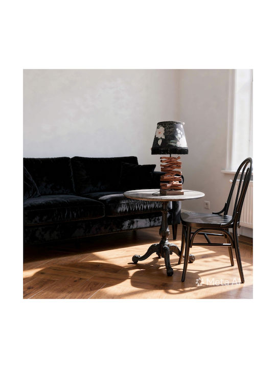Oxygen Roses Wooden Table Lamp for E27 Fitting with Black Shade and Brown Base