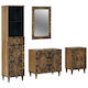 vidaXL Bench Without Sink with Mirror & Column M62xL33xH58cm Brown