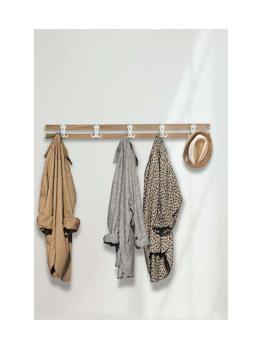 SteweHome Antique Wooden Wall Hanger 5 Hooks White 100x10x10cm