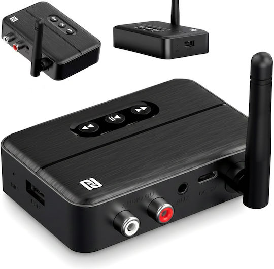 Receptor Audio Bluetooth 5.4 Rx Adaptor Techstar M60 Împerechere Nfc Aux + Rca Redare Usb Tip-c Stick Usb Microfon Integrat Hifi 10m