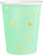 Green Paper Cups Gold Stars 220ml X6