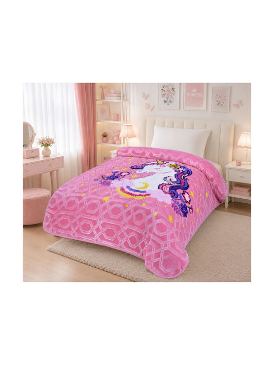 Linea Home Κουβέρτα Βελουτέ Unicorn Ροζ 220x160εκ.