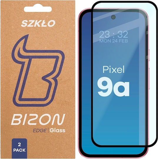 Set 2 Bizon Glass Edge Duo Tempered Glass Screen Protectors Compatible Google Pixel 9a Black