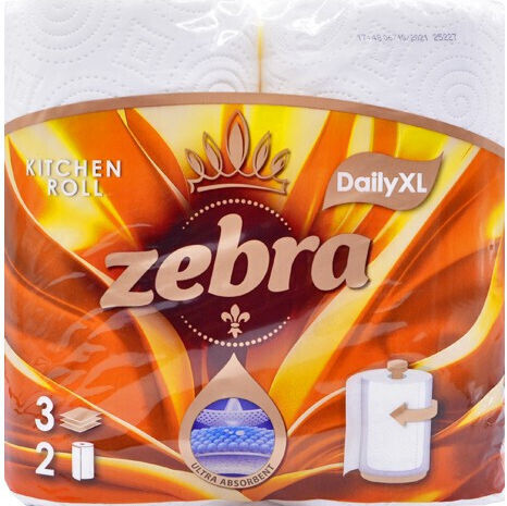 Zebra Daily Xl Prosop de Hartie de Bucatarie 2 Role 3 Straturi 2 Pachete 3800090300274