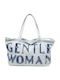 Gallantry Embroidered Gentle Woman Denim Tote Bag A Casual Style White Blue