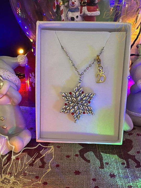 Silver Star Star Design Necklace Made of Silver Red