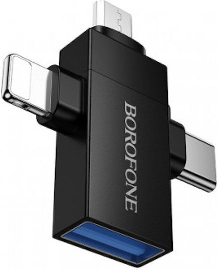 Hoco 5754015515600 Μετατροπέας Lightning / USB-C / micro USB male σε USB-A female