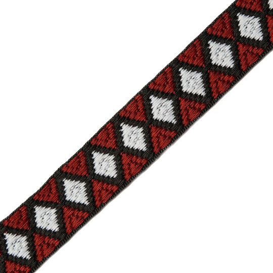 Strap Rhombus Embossed Polyester Dark Black Red White 2.2 Cm Meter