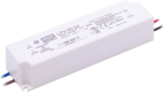 Mean Well LPV-35-24 Adjustable Dimmable Waterproof LED Power Supply IP67 Power 35W with Output Voltage 24V