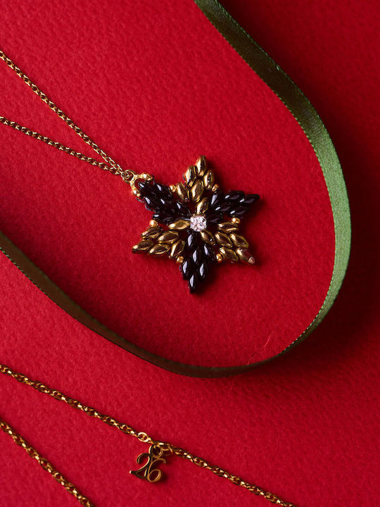 Χριστουγεννιάτικο Κολιέ "black & Gold Star" – Αλυσίδα 70cm