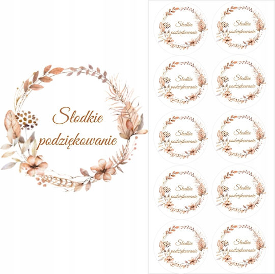 Sweet Thank You Stickers Boho Leaves Decoration Communion Wedding 50mm 10pcs