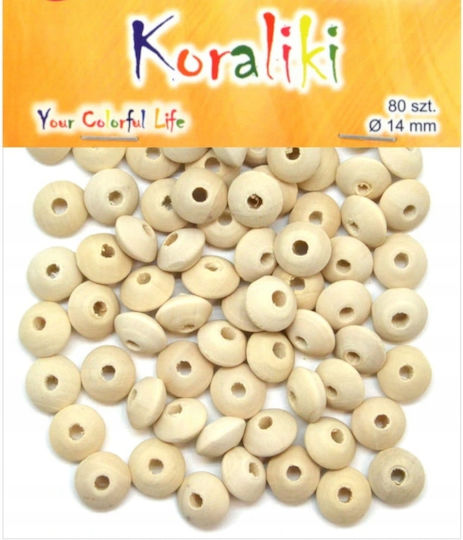 Flat Wooden Beads 14mm Pack 80 Pcs