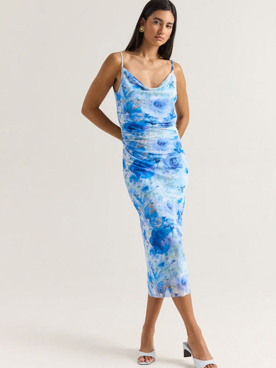 Sommer Midi Wickel Damenkleid Blau
