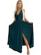 Summer Maxi Evening Dress Open Back with Lace Green